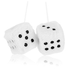 Fuzzy Plush Dice for Car Mirror 2.36  Pair of Retro Square Decoration White