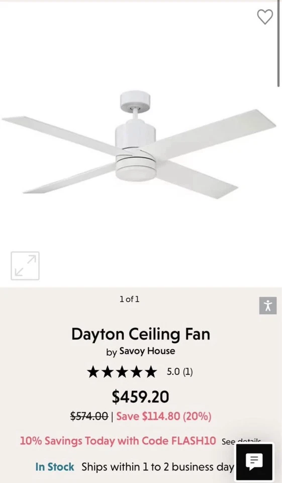 Savoy House Dayton 52 Inch Ceiling Fan White LED Remote Control Brand New in Box - Image 2 of 3