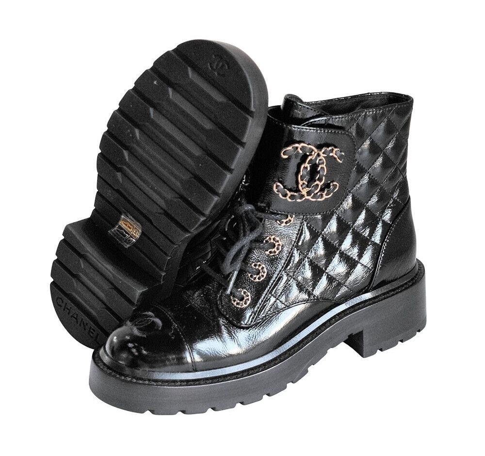 CHANEL 黒金ミニスカート CHANEL Quilted Lace-up Boots G36424 7564649930 131689923 | eBay