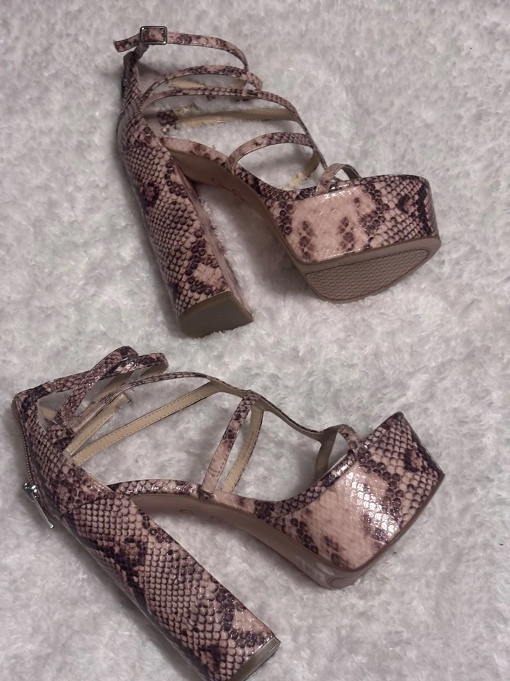 Sandalias de plataforma Jessica Simpson rosa/marrón estampado serpiente talla 5 1/2 tiras Foto 2 de 4