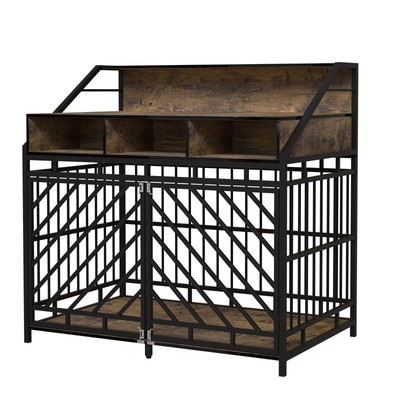 Wooden For Large Dog Crate with Divider Double Door and Three Storage Drawers