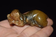 Collection old jade carving wealth dog Feng Shui animal statue amulet pendant