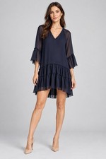 ALICE + OLIVIA Zoey Mini Dress Women’s Small Tiered Semi Sheer Shift Navy F