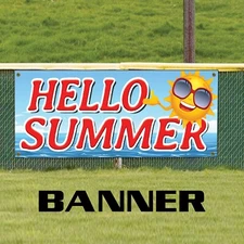 Hello Summer Season Welcome Advertising Vinyl Banner Sign With Metal Grommets