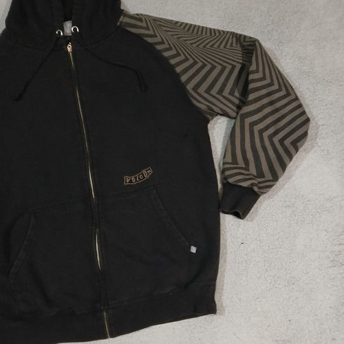 Volcom Hoodie Mens Medium Black Gray Quilt Lined Zip Up Sweatshirt Jumper Heavy - Picture 5 of 19