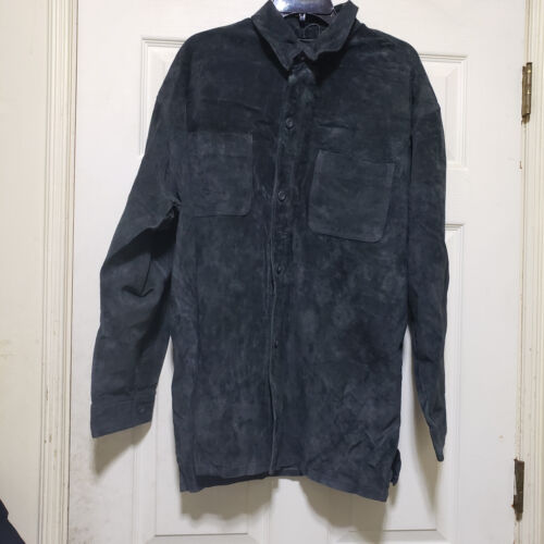 Le Collezioni Structure Shirt Mens Small Black Suede Leather Western Shacket - Picture 2 of 16