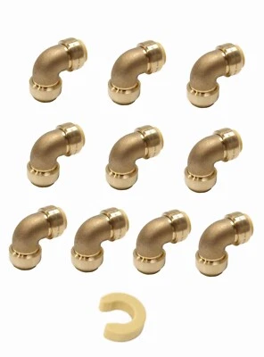 EFIELD-HOGER EFIELD 10 PCS 3/4" PUSH FIT ELBOW BRASS FITTINGS WITH CLIP, LEAD FREE BRASS