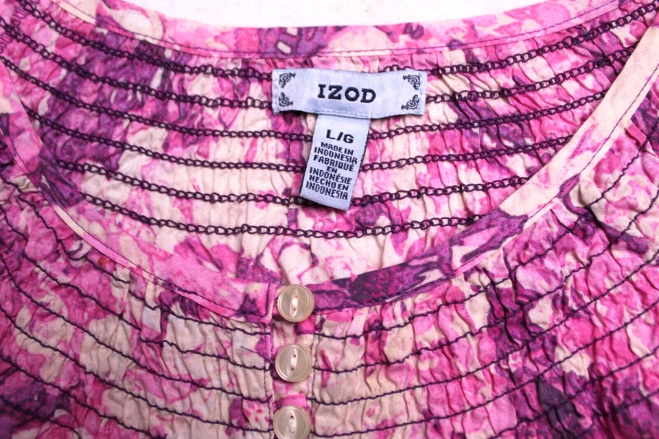 BLUSA TÚNICA IZOD Damas Talla L Rosa Claro/Medio/Oscuro Floral Manga Larga Algodón Foto 3 de 4