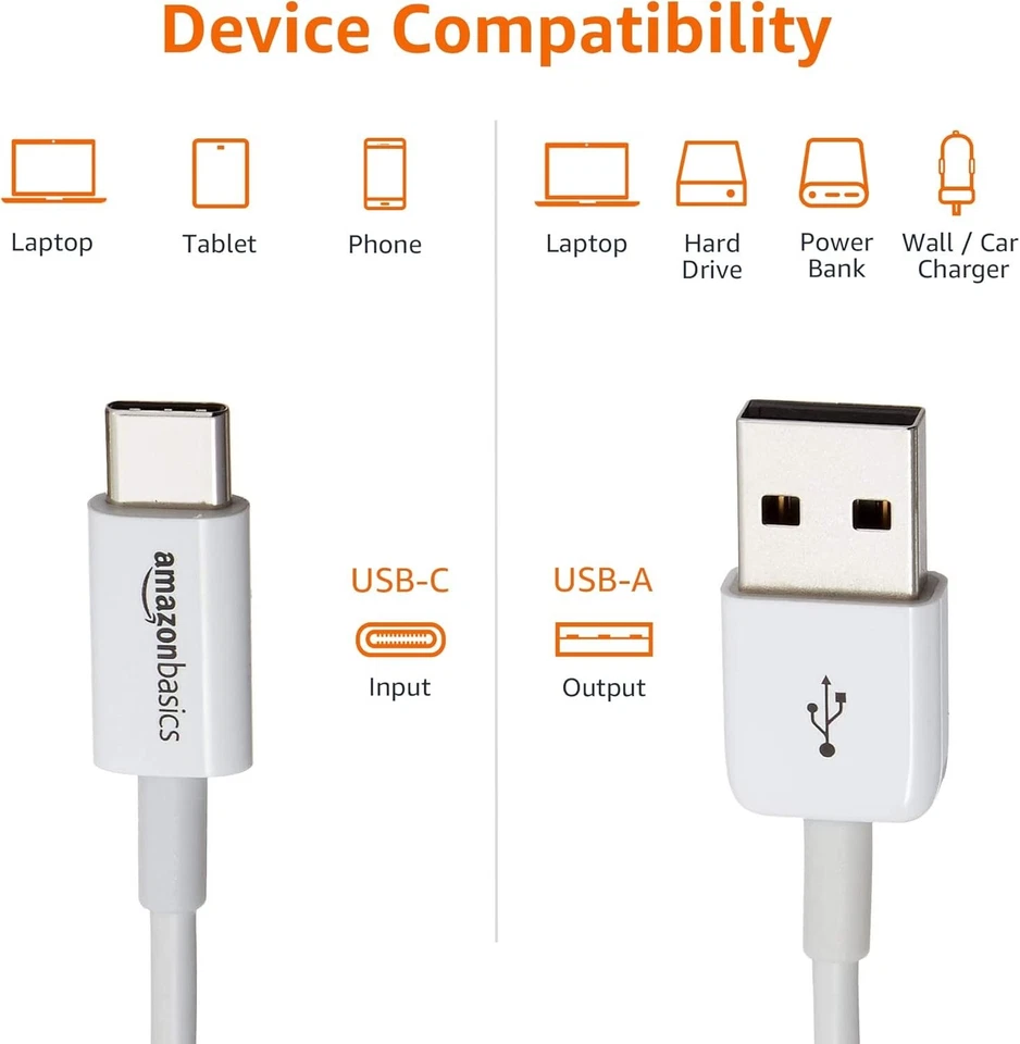 Cable cargador rápido USB-C a USB-A Amazon Basics 6 pies blanco Apple iPhone iPad Sams Foto 2 de 4
