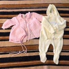 Vintage Baby Knit Clothes Sweater Set Hoodie Bonnet