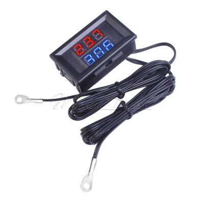 Dual Red LED Display DC4-28V Thermometer w/NTC Metal Probe Temperature Sensor