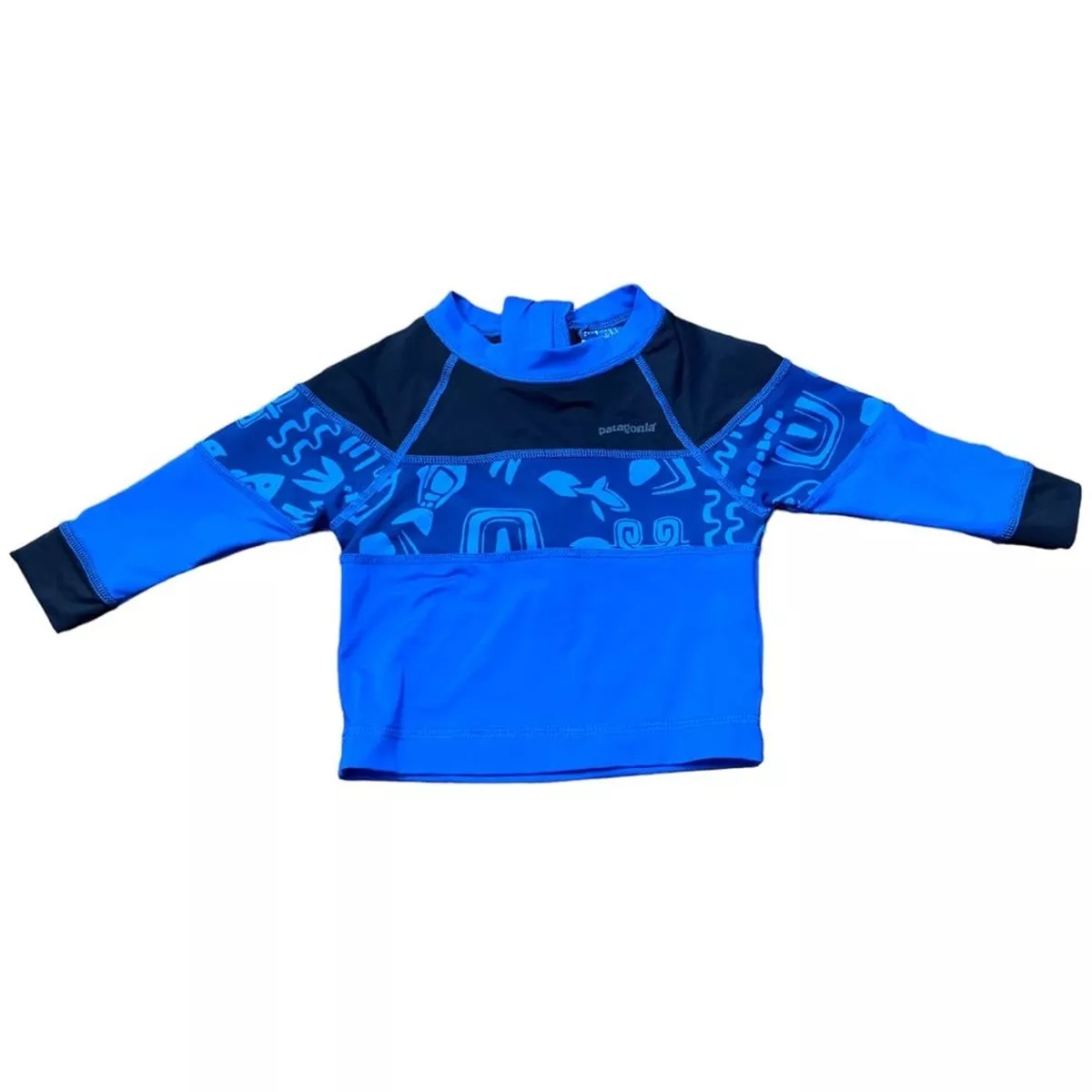 Patagonia Rash Guard Blue Back Zipper Long Sleeved Swim Top Baby Size 3 6 Months