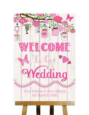 Personalisiertes Hochzeitsschild rosa rustikal Holzoptik Willkommen zu unserer Hochzeit