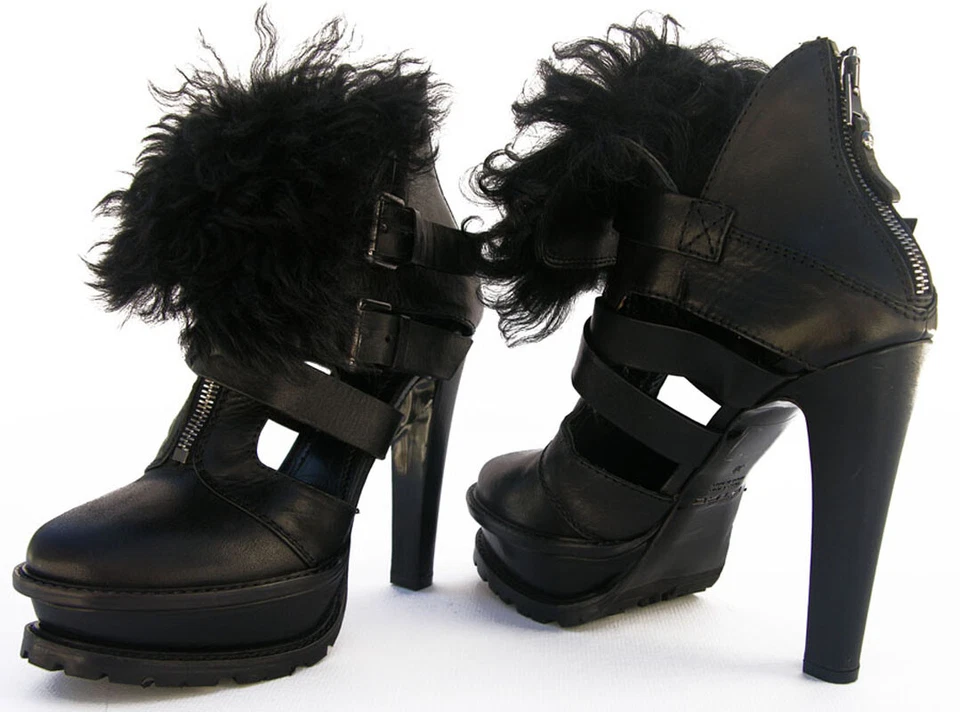 $1125 NOVAS BOTAS DE TORNOZELO PLATAFORMA SHEARLING COURO ETRO RUNWAY PRETO 38 - Imagem 4 de 4