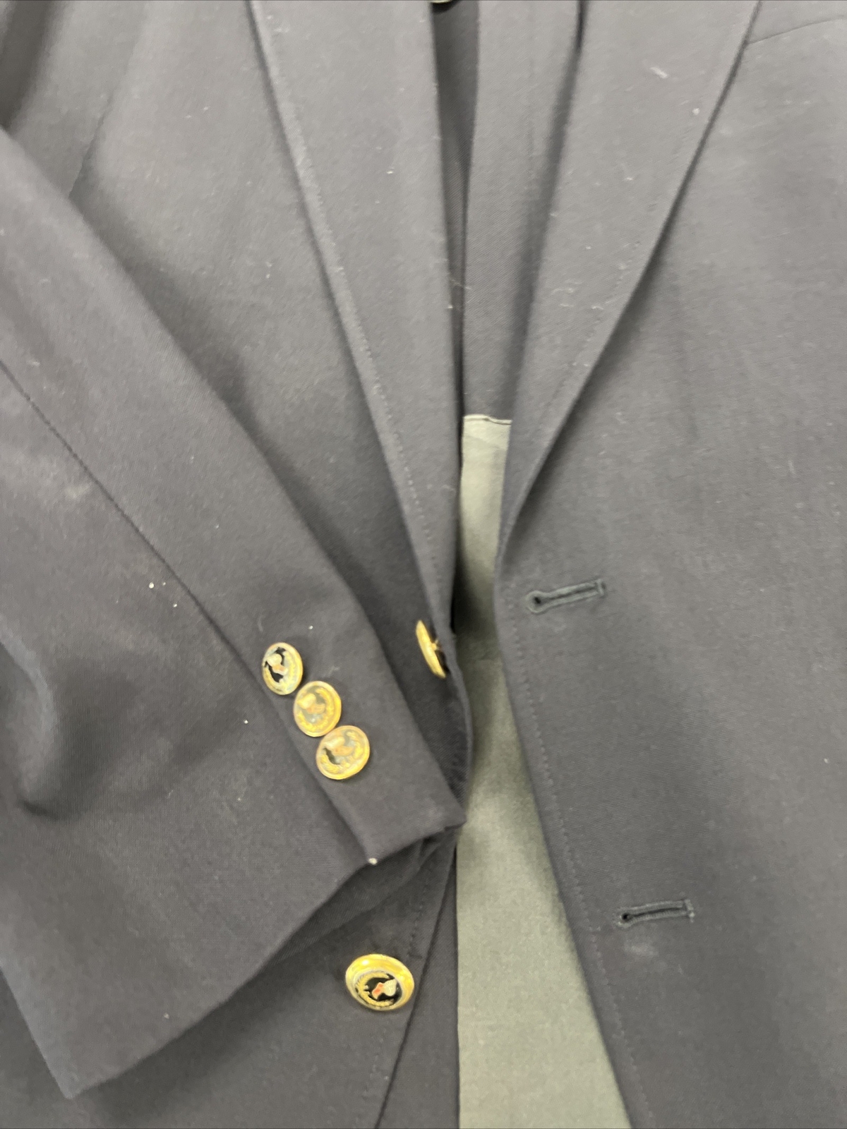 Custom Made Men's Navy Blue Solid Wool Blazer 46R… - image 9