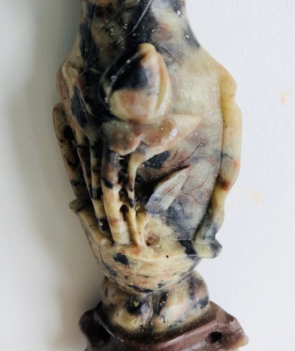 Chinese Hand Carved Intricate Soapstone Bud Vase On Stand Floral Design 4” - Picture 4 of 12