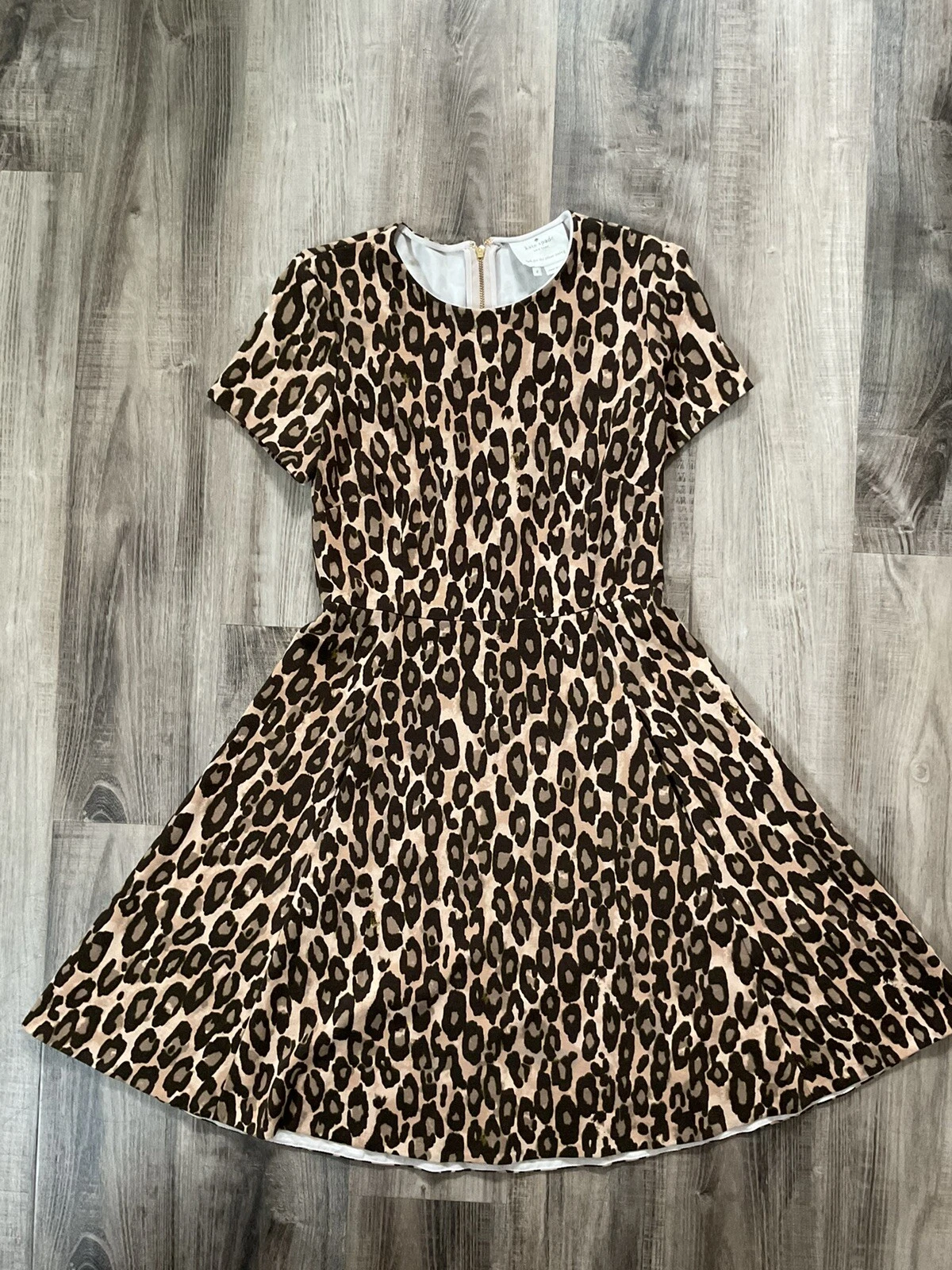Abito donna KATE SPADE autunno leopardato 4 marrone marrone marrone chiaro manica corta maglia ponte A Line