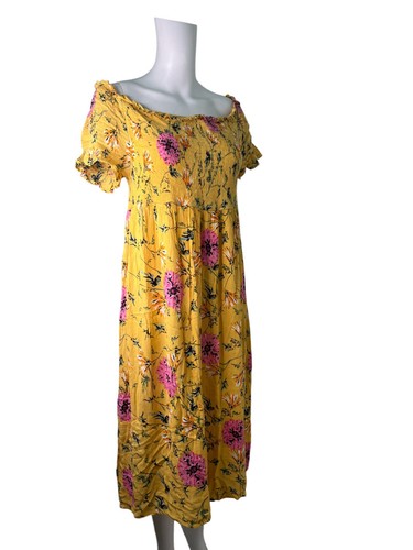 Primark Fit & Flare Dress Size 20 Yellow Floral Summer Off the Shoulder Womens - Picture 6 of 9