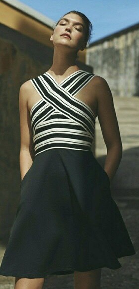 Anthropologie Crosswise Flare Dress By Maeve Black & White Bandage Size Sz 10