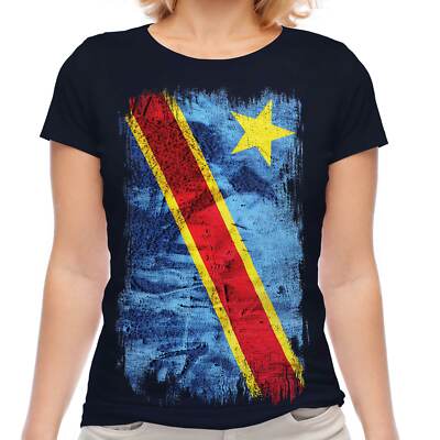 DEMOKRATISCHER REP. KONGO GRUNGE FLAGGE DAMEN T-SHIRT REPUBLIQUE DEMOCRATIQUE DU