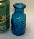 MCM ITALIAN ART GLASS BOTTLE by EMPOLI - TURQUOISE BLUE - RELIEF GRAPES + FRUIT — photo 2