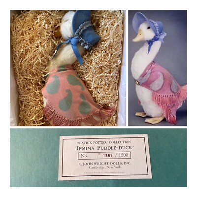 NEW R JOHN WRIGHT'S  ''JEMIMA PUDDLE-DUCK''  ALPACA JOINTED NECK GLASS EYES