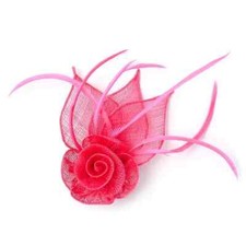Small Sinamay Flower Feathers Hair Clip Fuchsia Wedding Hat Royal Ascot Race