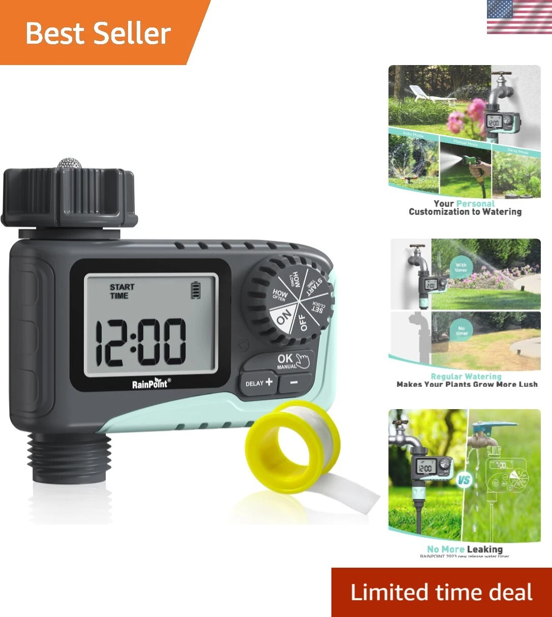 Smart Garden Irrigation Timer with Adjustable Settings & Rain Delay Feature