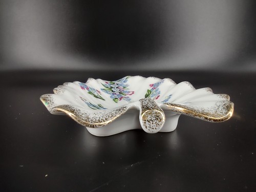 Vintage Royal Crown Porcelain Leaf Dish Hand Painted Floral Gold Splatter Japan - Picture 7 of 13