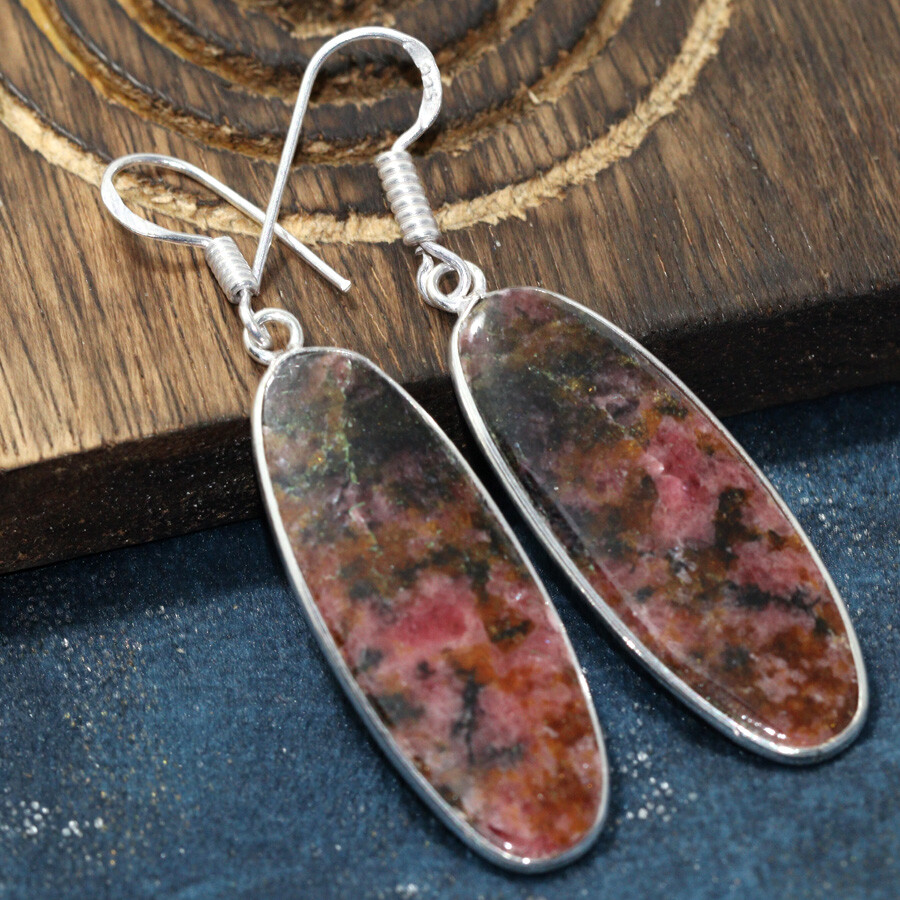 925 Silver Rhodonite Ethnic Handmade Earrings 2.2