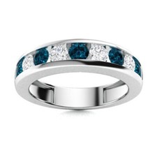 3MM Round Natural London Blue Topaz 925 Sterling Silver Half Eternity Women Ring