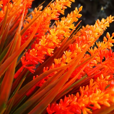 8 Faux Monkey Grass Bunches Bright Neon Orange Outdoor UV Resistant Fall Decor