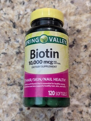 Spring Valley Biotin 10,000mcg Hair Skin Nails 120 softgels exp: 05/2027