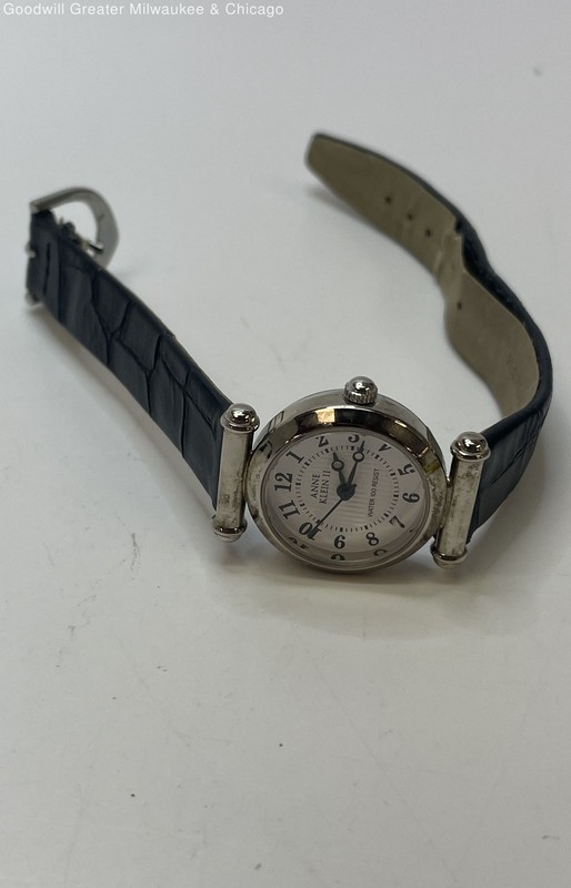 Anne Klein Silver Tone Black Leather Banded Ladies Watch 16.5g