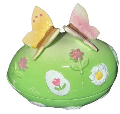 Ceramic Easter Egg Trinket Box Butterflies Flowers Spring Decor Hinged Lid
