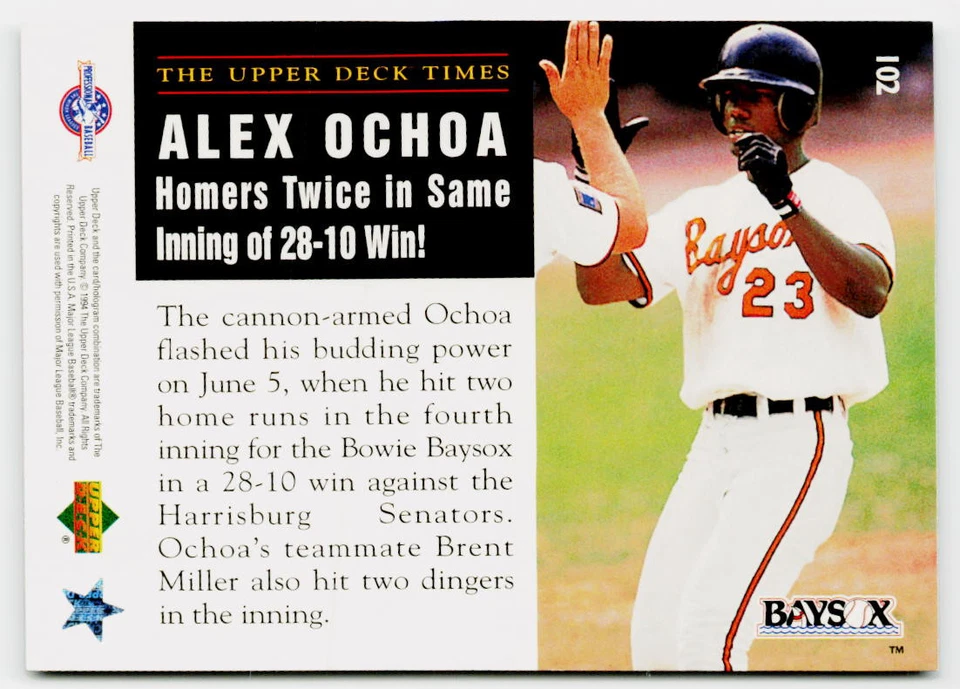 Alex Ochoa 1995 Upper Deck Minor League #102 Bowie Baysox - Image 2 of 2