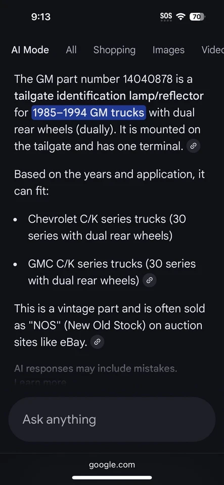 New OEM  GM 14040878 Tail Gate Lamp Dully 82-90 Chevy GMC C/K Series Trucks - Image 2 of 4