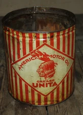 American grease tin with indian / shell mobiloil gulf texaco sinclair oil can