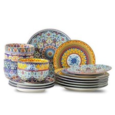 Dinnerware Sets for 6, 18 Pieces Plates and Bowls Set, Ceramic Dishes Set for
