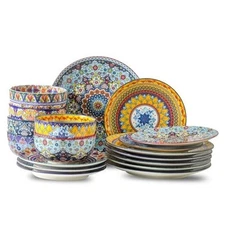  Dinnerware Sets for 6, 18 Pieces Plates and Bowls Set, Ceramic Dishes Set for 