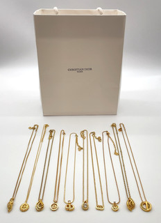 Authentic Christian Dior Rhinestone Necklace GD 10 pcs W/Bag V050264
