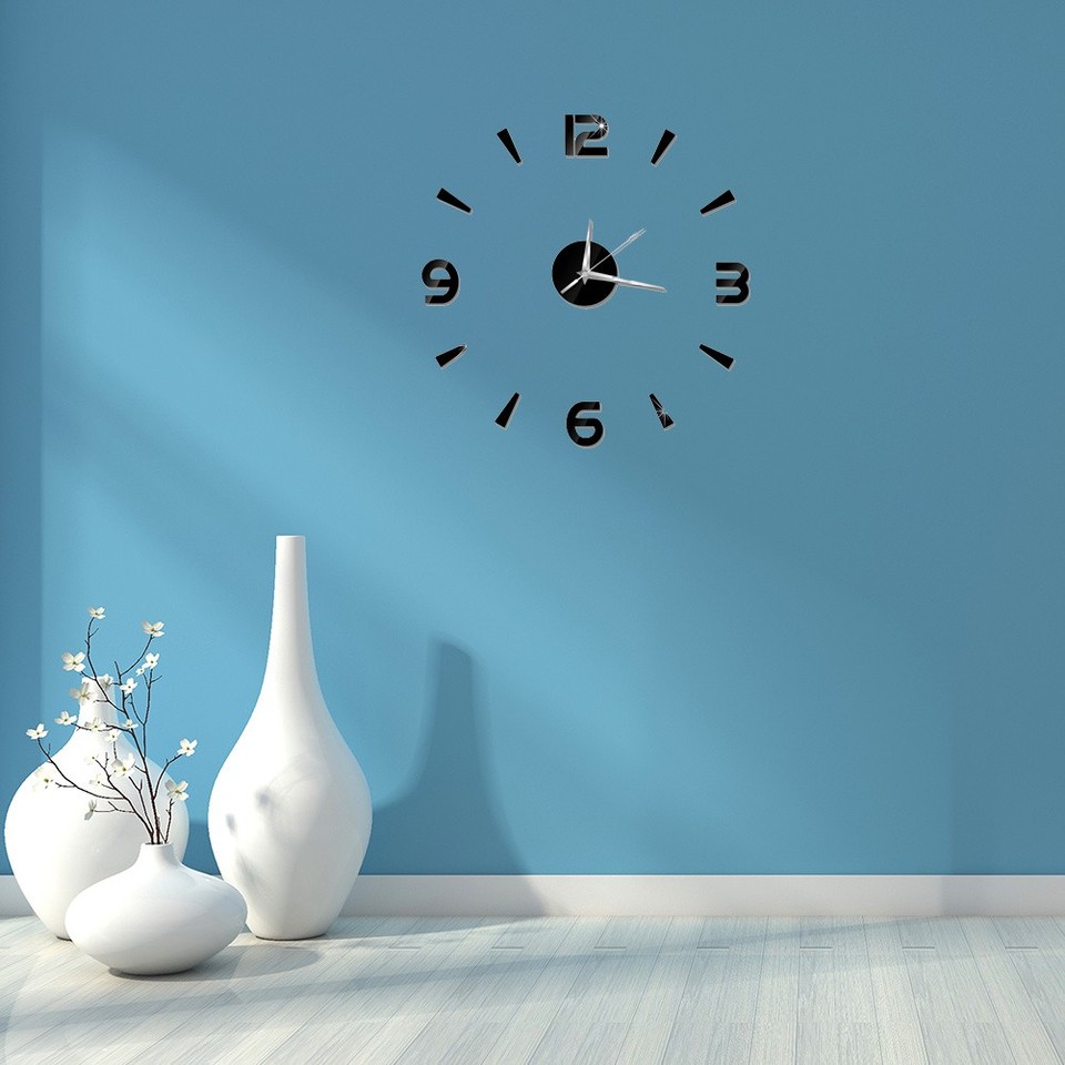 3D Wall Clock Large Number Stick-on Modern Frameless Wall Clock DIY ...