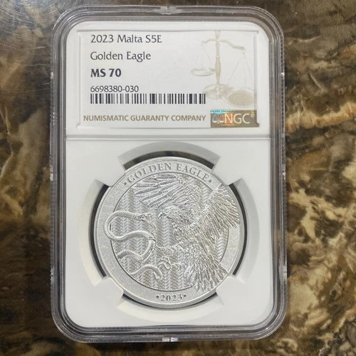 2023 MALTA SILVER 5 EURO GOLDEN EAGLE - MS-70 -NGC