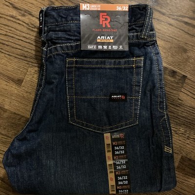 Ariat Work Men's Flame-Resistant Loose Fit Straight Leg Dark Wash Jeans 36