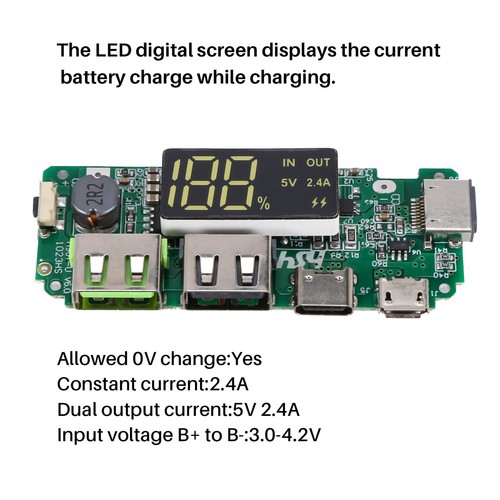 LED Dual USB 5V 2,4A Micro / Typ C USB Mobile Bank 18650 Lademodul Lithium5507 - Zdjęcie 4 z 8