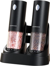 Electric Salt and Pepper Grinder Set - Automatic Refillable Set, Black 
