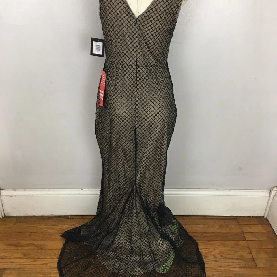 Marina Black Mesh Glitter Nude Formal Gatsby Wedding Formal Dress Gown Train 6 - Image 4 of 4