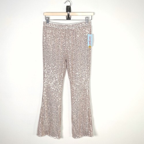 Cat & Jack Sequin Pants Rose Gold Sparkle Flare Leggings Girls XL (14)