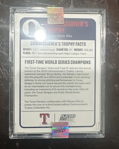 2023 Texas Rangers World Series Commissioners Trophy THEME NIGHT Collectible Pin - Picture 2 of 2