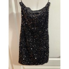 Fashion Nova Kara Sequin Mini Dress Black Strapless NWT Party Clubwear Size XS